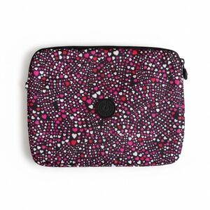 Kipling Tablet Sleeve iPad Case Travel Zip Pouch Black Pink Heart Print One Size